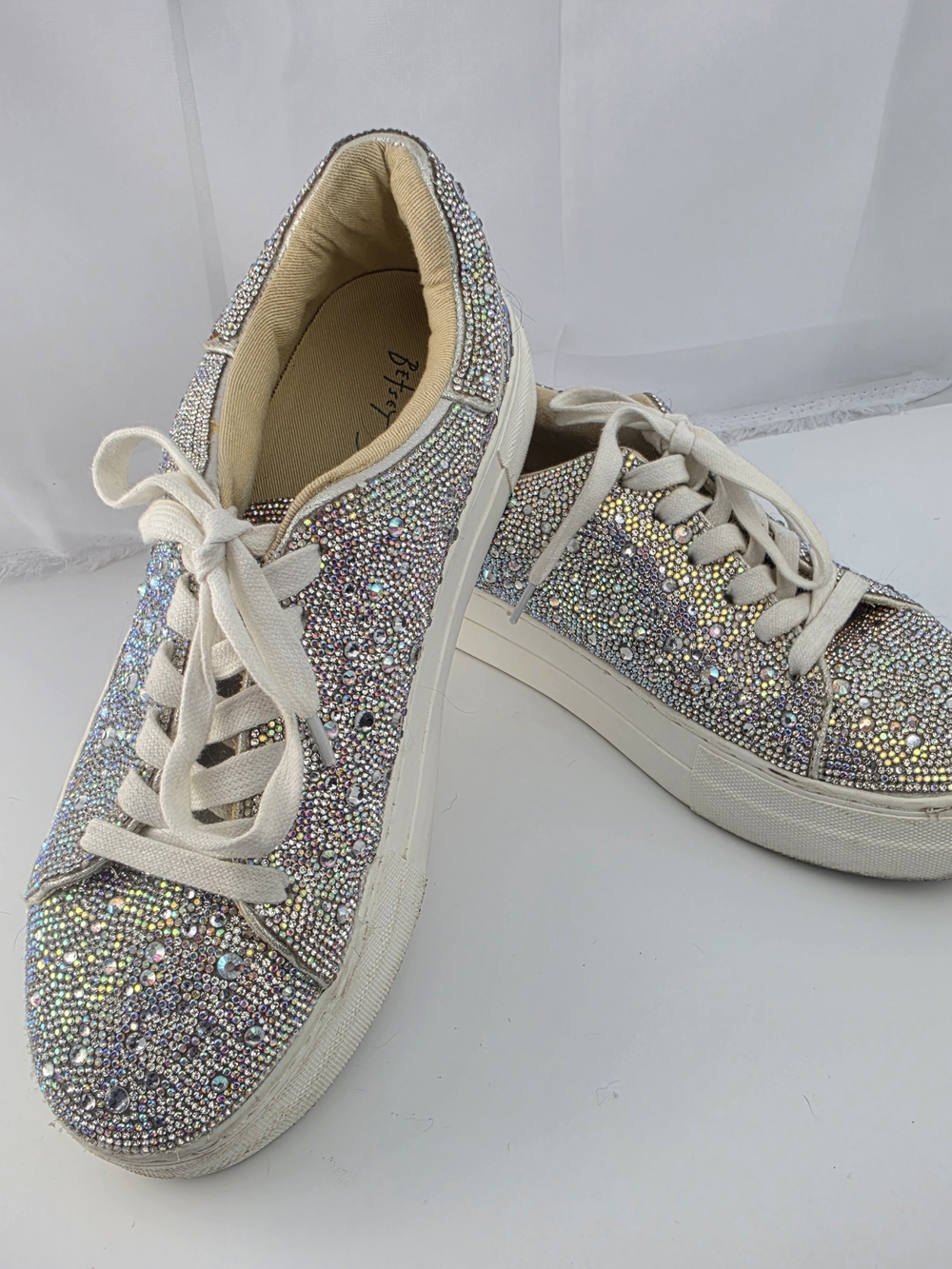 Betsey Johnson Sidny Rhinestone Crystal Embellished Platform Sneakers - White